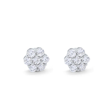 8mm Cluster 7-Stone Round Simulated CZ 925 Sterling Silver Screwback Flower Stud Earring